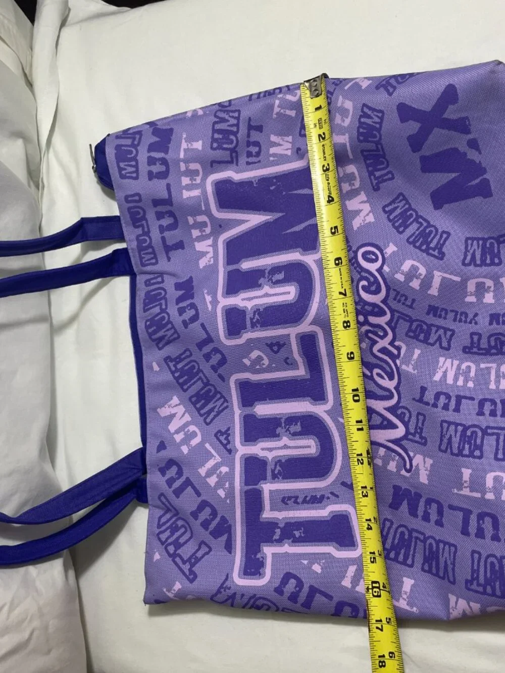 Tulum Mexico Purple Zipper Tote Bag Travel Beach Shopping Souvenir Polyester